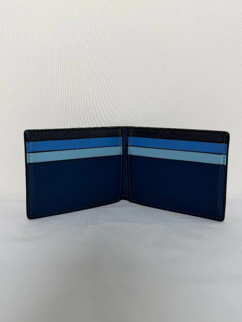 COACH Leather Colorblock Slim Billfold Wallet Navy Blue